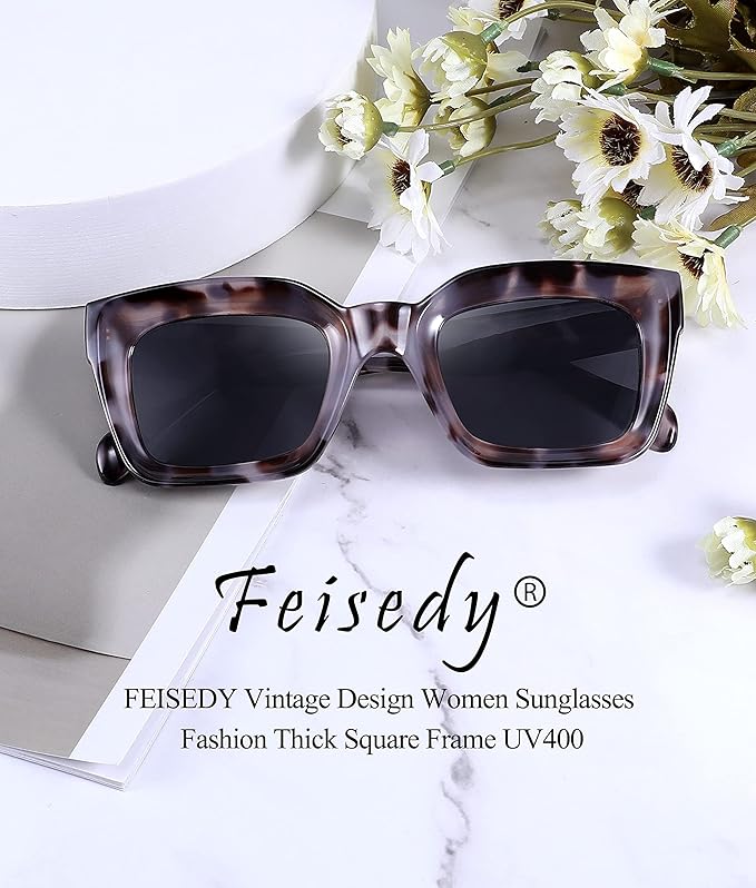 FEISEDY Classic Women Sunglasses Fashion Thick Square Sun Glasses Chunky Frame UV400 B2471