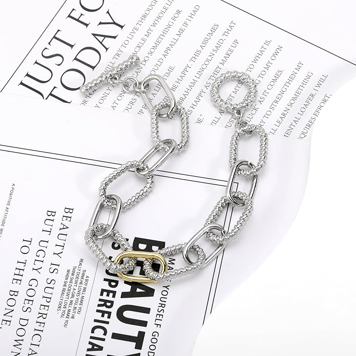 Mytys Link Bracelet for Women Gold and Silver 2 tone Circles Chain Wire Bangle Bracelets