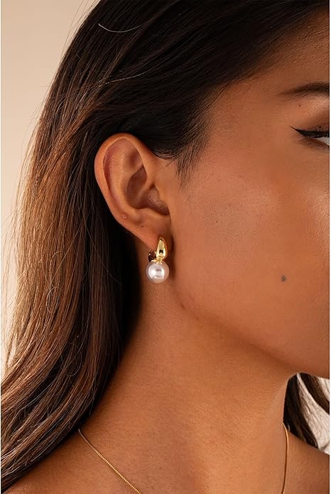 CHESKY Christmas Gifts Pearl Earrings for Women, Dainty 14K Gold Plated/Silver Plated Drop Quality Handpicked AAA+ Freshwater Cultured Round Pearls Dangle Earrings Wedding Jewelry for Women Gifts