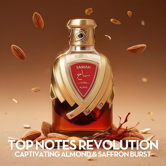 Samah Ruby Women's Gourmand Perfume Eau de Parfum -Saffron, Bitter Almond & Ambergris Luxury Scent with 24H Longevity | 3.4 Fl Oz 80% Vol Seductive Edible Fragrance
