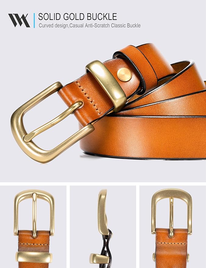 WOLFANT Womens Belts for Jeans in Gift Box,1.1" Ladies Belt with Gold Buckle,100% Italian Full Grain Real Solid Leather
