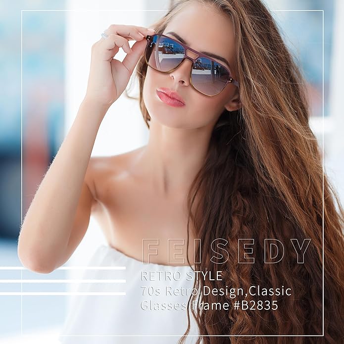 FEISEDY Retro Square Aviator Sunglasses Women Men 70s Vintage Trendy Plastic Frame Sun Glasses B2835