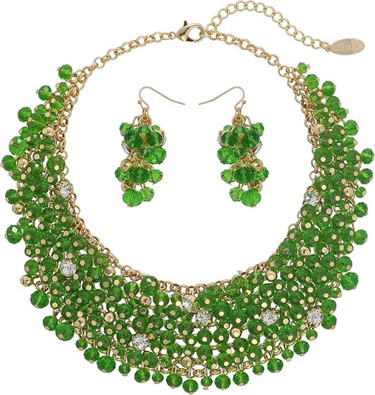 Bocar Fashion Crystal Chunky Collar Statement Necklace Earring Set for Women Gift (NK-10260)