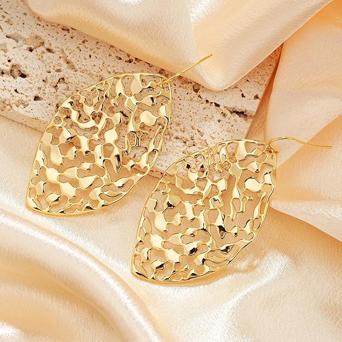 Large Gold Earrings for Women, Chunky Gold Statement Drop Dangle Earring Maple Leave Ginko Leaf Jewelry Gifts