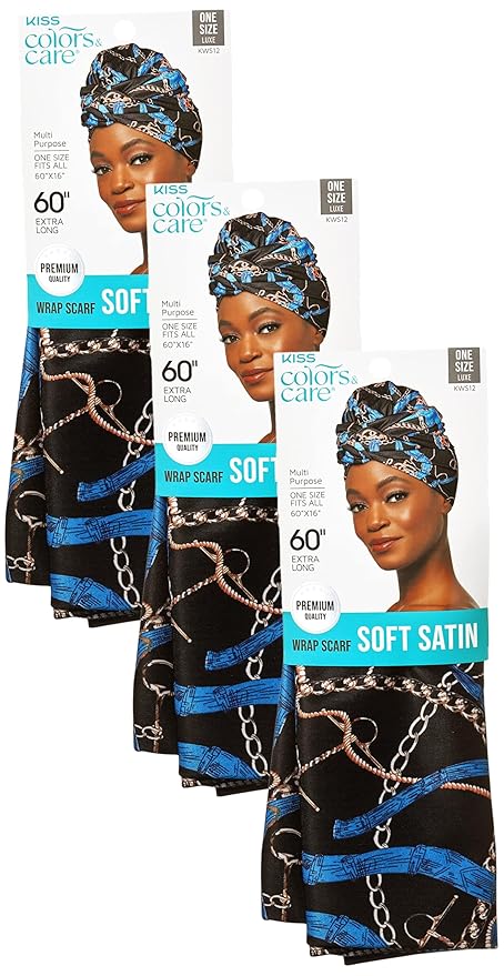 KISS COLORS & CARE Soft Satin Wrap Scarf - Luxury Hair Scarf, Minimizes Frizz, Prevents Breakage, Secures Styles, Multicolor, Women's Fashion-Conscious Hair Care