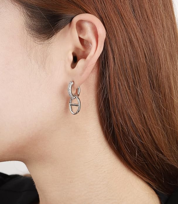 OZEL 14K Gold & Silver Plated Paperclip Chain Earrings with Cubic Zirconia – Dangle, Hoop, Huggie, Stud Styles – Women’s Fashion Jewelry Gift