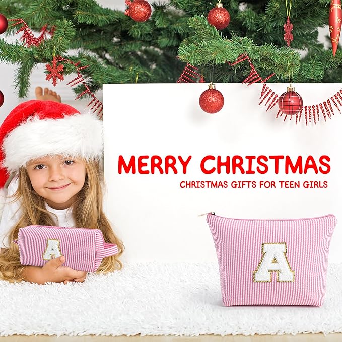 YOOLIFE Personalized Monogram Makeup Bag Birthday Gifts for Kids Girls Cosmetic Bag Travel Toiletry Bag | Christmas Gifts for Teenage Girls Stocking Stuffers for Teen Girl Daughter Gifts Purple A