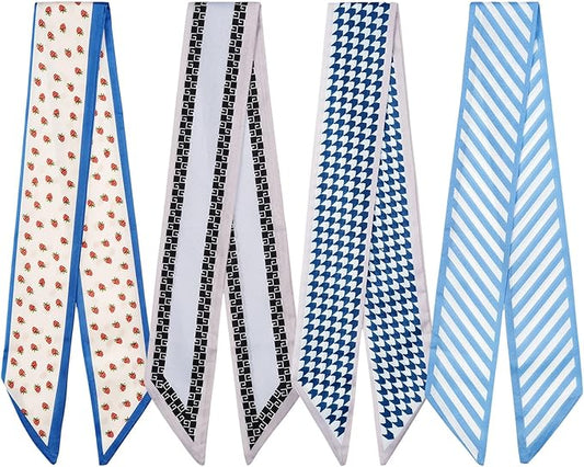 4 Pack Purse Scarf Handbags Skinny Twill Hair Scarves Narrow Neck Scarf Band Women Fashion Accessories Bag Charms