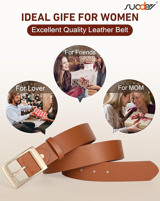 SUOSDEY Fashion Womens Leather Belts,Wide Waist Belt with Pin Buckle for Jeans Pants Dresses,1.5" width