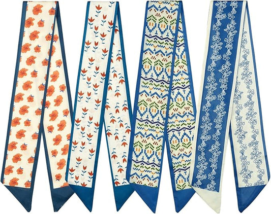 4 Pack Purse Scarf Handbags Skinny Twill Hair Scarves Narrow Neck Scarf Band Women Fashion Accessories Bag Charms