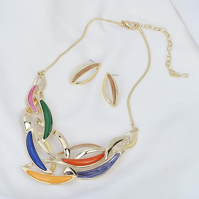 Vintage Statement Jewelry Set Leaf Floral Bohemian Boho Statement Necklace Earring Set Crystal Fashion Costume Jewelry