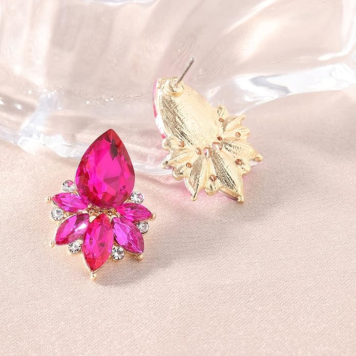 Vintage Rhinestone Earrings Fancy Crystal Cluster Drop Earrings Art Deco Earrings for Women