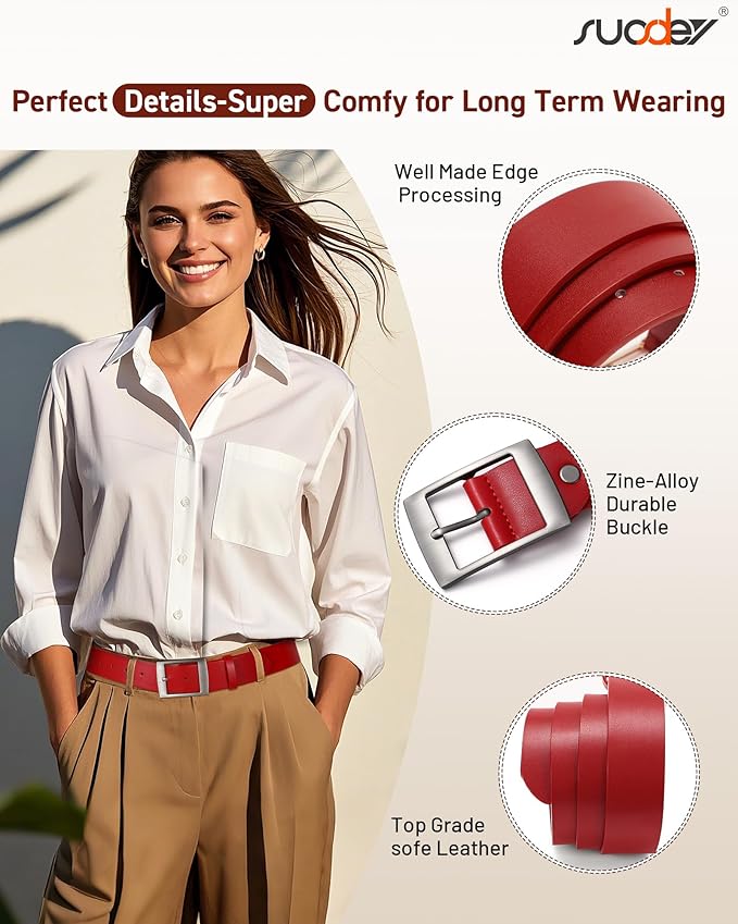 SUOSDEY Fashion Womens Leather Belts,Wide Waist Belt with Pin Buckle for Jeans Pants Dresses,1.5" width