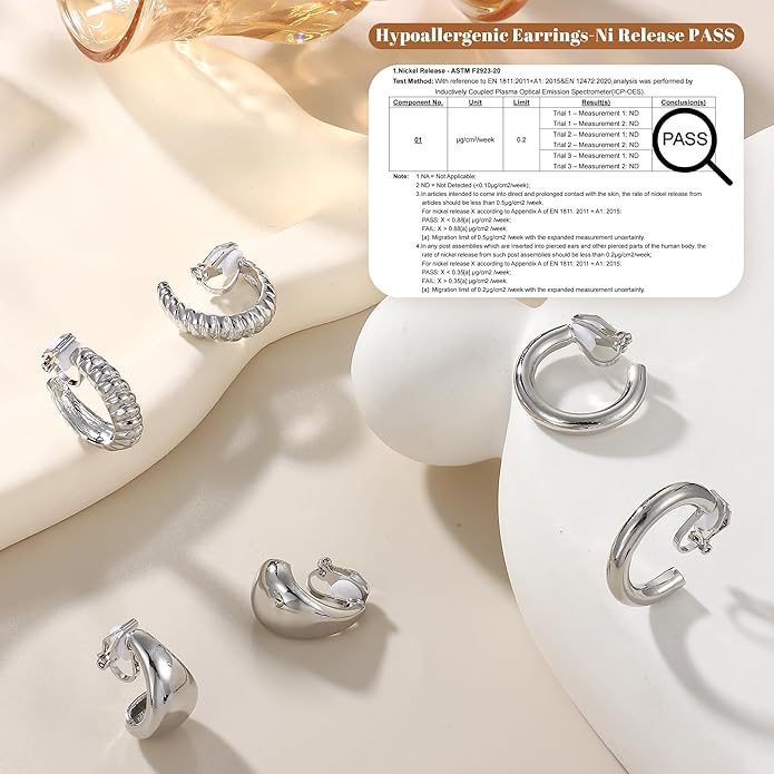 BESTEEL 3Pairs Clip on Earrings for Women Trendy Hypoallergenic 14K Gold Plated Chunky Tube Croissant Waterdrop Clip-on Hoop Earrings Set Fake Jewelry Non Pierced Ears