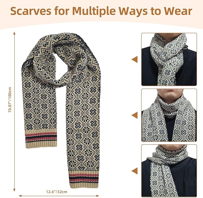 Womens Winter Beanie Hat Long Scarf and Touchscreen Gloves 3Pieces Fleece Lined Skull Caps with Pompom Neck Scarves Set