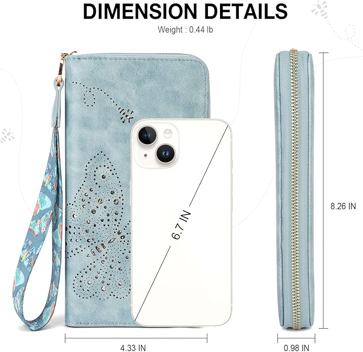 RFID Wallet Women, Large Capacity Butterfly Cell Phone Clutch Purses Ladies Wristlet Wallets for Women