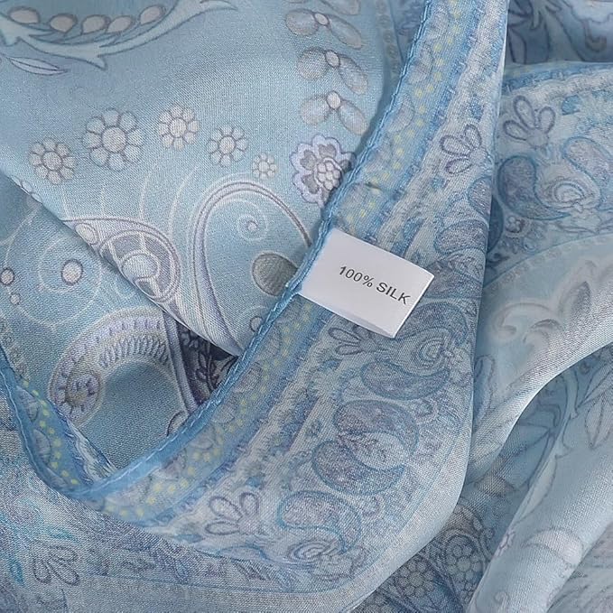 100% Mulberry Silk Women's Neck Silk Scarf-Lightweight Shawl,FLoral Print Beach Silk Wrap-Scarves for Photography