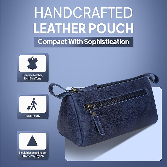 Leather Cosmetic Bags For Men and Women Travel Set HandCrafted Leather Makeup Bag, Small Toiletry Bag, Makeup Essentials Organiser Mini Cosmetic Pouch For Purse Dopp Kit