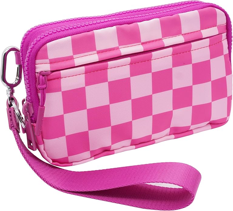 Wristlet Wallets for Women Checkered Nylon Quilted Wallet Travel Crossbody Bags with 4 Zippers Coin Card Phone Holder