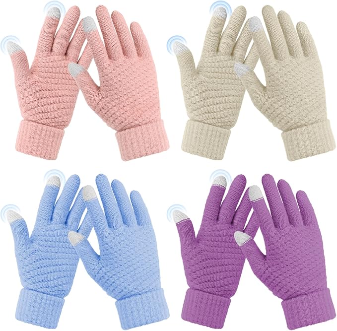 Omisy 4 Pairs Winter Gloves Women Touchscreen Cold Weather, Valentines Day Gifts for Her Wife Mom Girlfriend, Wam Mitten