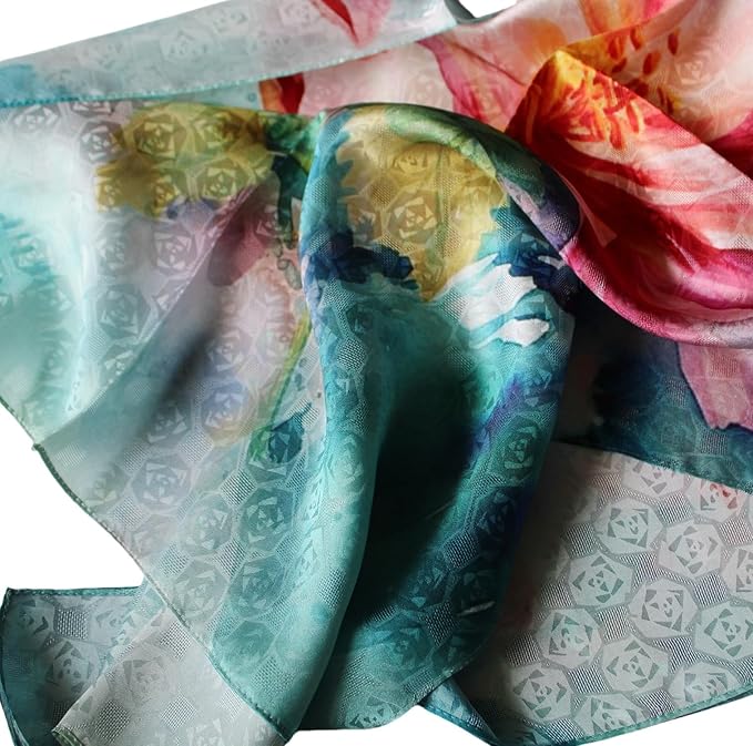 100% Mulberry Silk Scarfs for Women Floral Print Satin Long Scarf for Headscarf Hair Wraps Shawl with Gift Packed