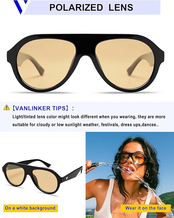 VANLINKER Retro Aviator Polarized Sunglasses for Men Women Trendy 70s Vintage Plastic Frame Sun Glasses VL9750