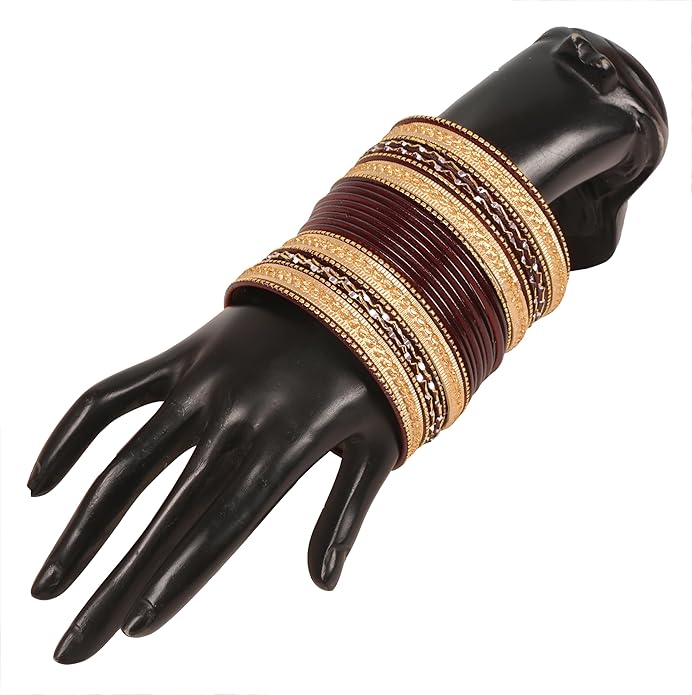 Touchstone Indian Metal Bangles for Women Gold Alloy Bracelets desi 2 Dozen Bangle Collection Bollywood Women's Jewelry Set Multi Stacking Wide Chunky Textured Golden Set of 24 in Gold or White Tone
