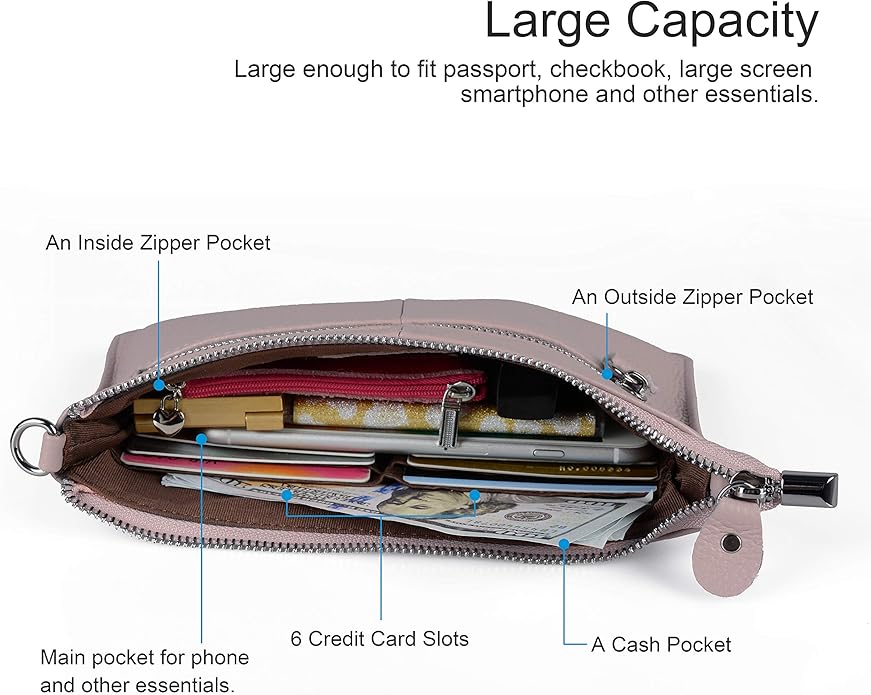 befen Genuine Leather Wristlet Clutch Wallet Purses Small Crossbody Bags for Women with RFID Blocking Card Slots