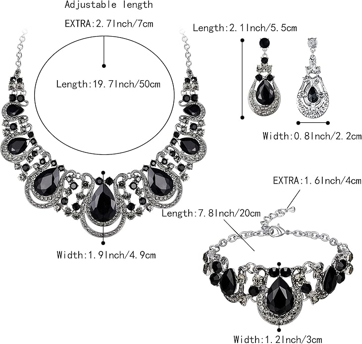 BriLove Women's Teardrop Crystal Statement Necklace Cluster Hollow Dangle Earrings Chain Bracelet Bib Jewellery Set for Wedding Bride Bridesmaid