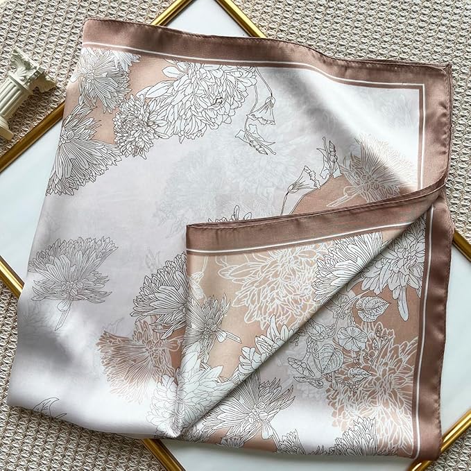 FONYVE Silk Feeling Scarf Medium Square Satin Head Scarf for Women 27.5 × 27.5 inches