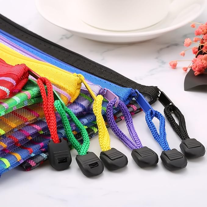 Bememo 12 Pieces 6 Colors Zipper Mesh Pouch Multipurpose Travel Bag for Cosmetics Offices Supplies Travel Accessories