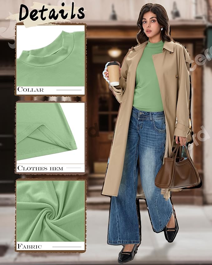 Ficerd 3 Pack Women's Mock Turtleneck Shirts, Long Sleeve Mock Neck Pullover Tops Slim Fitted Stretch Undershirt Tee Blouse