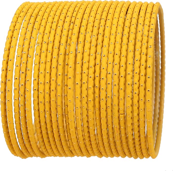 Touchstone Indian Bollywood Trending Fashion Handcrafted Beautifully Trimmed Edges Textured Golden Dots Designer Jewelry Bangle Bracelets. Set of 24 for Women.