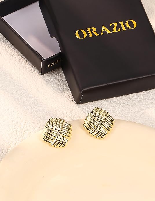 ORAZIO Chunky Gold Plated Knot Earrings for Womens Trendy 925 Silver Statement Lightweight Dangle Drop Hypoallergenic Large Geometric Stud Earring Jewelry for Women