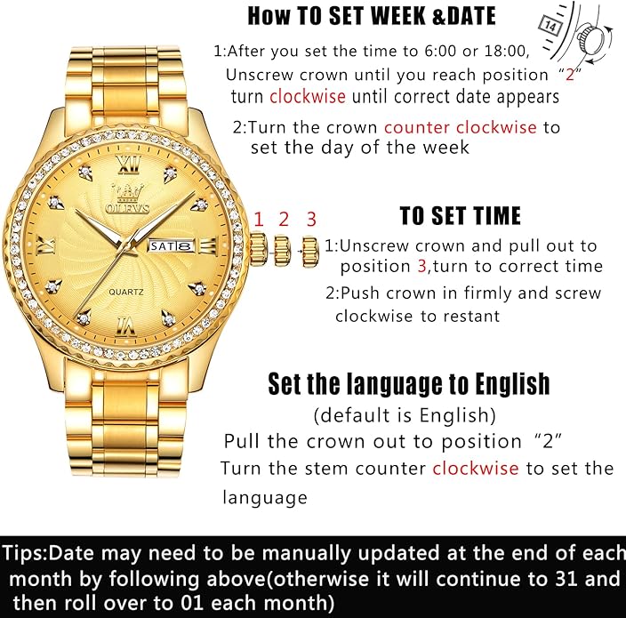 OLEVS Classic Men Watches with Date,Stainless Steel Man Watch with Date, Bussiness Watches for Men,Luminous Quartz Mens Watches Black/White/Blue/Gold, Waterproof Male Watch with Week
