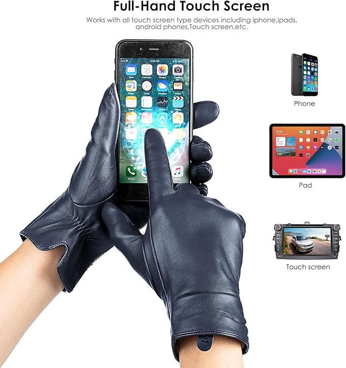 Dsane Womens Winter Leather Touchscreen Texting Warm Driving Lambskin Pure Genuine leather Gloves