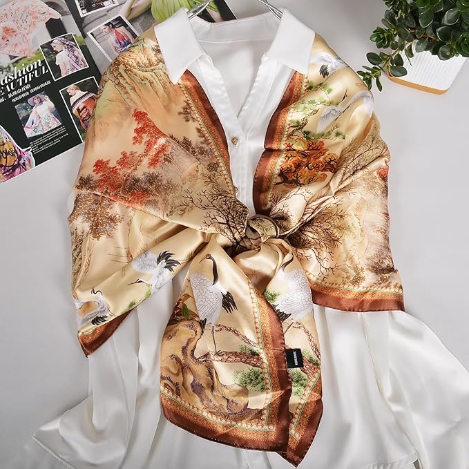 100% Mulberry Silk Scarf for Women Neck Oblong Headscarves Long Floral Print Lightweight Silk Wraps Shawls 67"*20"