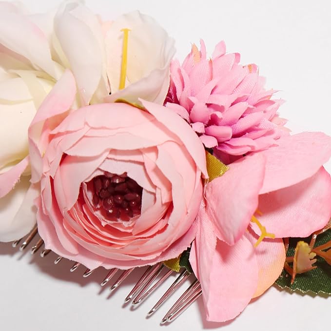 Flower Hair Clip for Women - Elegant Hair Accessory for Wedding, Party & Daily Wear (Pink 1)