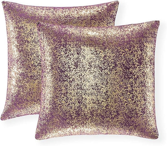 Set of 2, Gold Pillow Cover,Throw Pillow Covers,Cushion Cases, Decorative Square Pillow Case for Home Sofa Couch Chair Back Seat Bedroom Car, Invisible Zipper, 22x22 in (Bronzing- Lavender Purple)