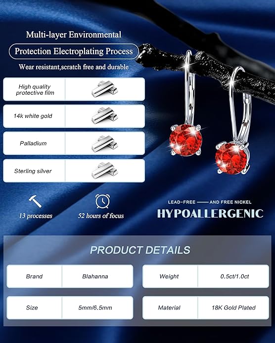 Moissanite Earrings,1.0ct-2.0ct D Color Brilliant Round Cut Earring 18K White Gold Plated Sterling Silver Dangle Earrings Moissanite Leverback Drop Earring s