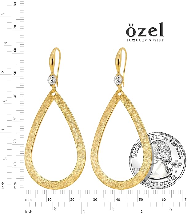 OZEL Gold Dangle Earrings for Women Brushed Finish, Matte Gold Statement Jewelry, 14k Gold Plated