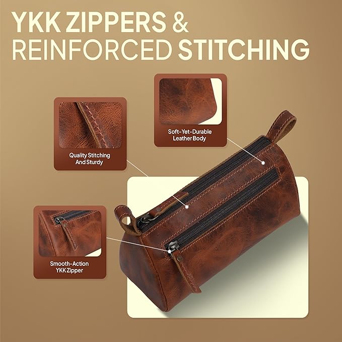 Leather Makeup Bag Small Cosmetics Case for Purse Multipurpose Zippered Pouch for Travel Compact Leather Stationary Organizer Pencil Pouch Gift for Everyday Use