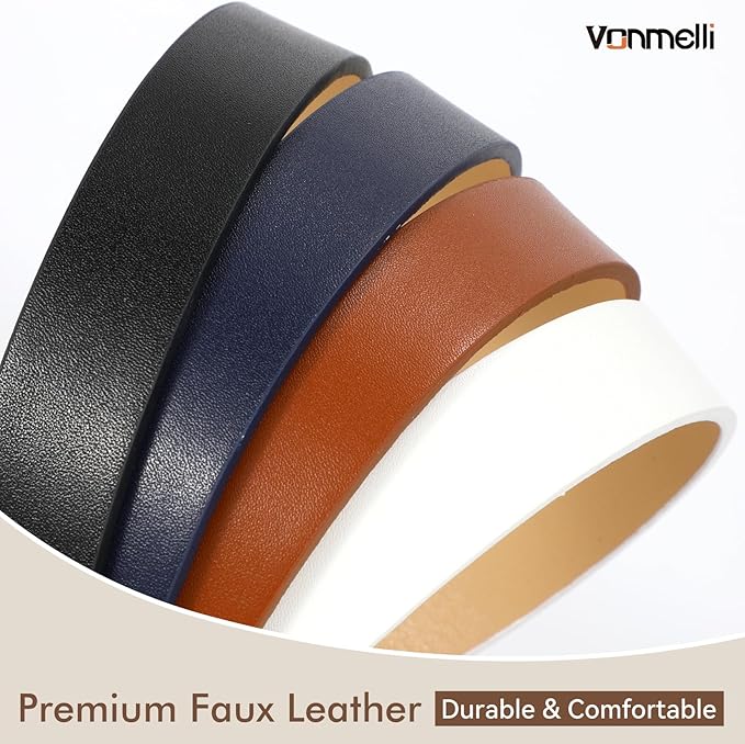 VONMELLI 4 Pack Womens Thin Leather Belt Skinny Waist Belts for Women Fashion Jeans Dress with Gold Buckle