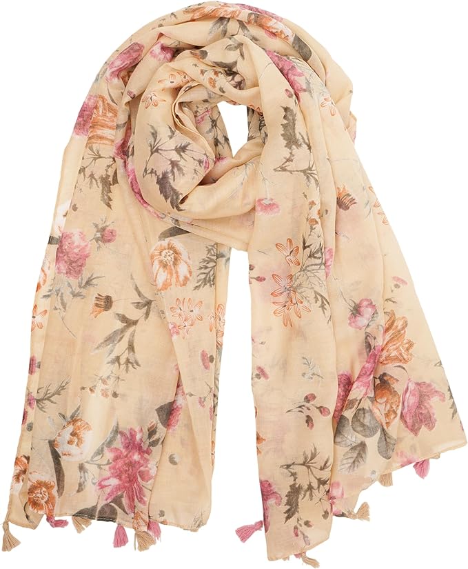 YOUR SMILE Large Boho Scarf for Women Lightweight Floral Printed Scarves Fall Winter Fashion Fringed Shawl wraps