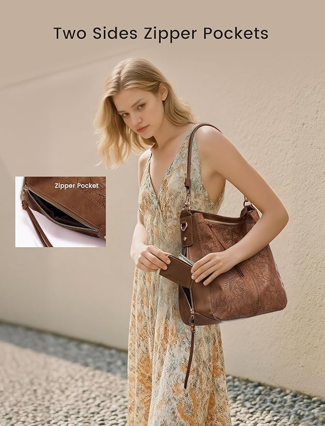 Realer Hobo Crossbody Bags for Women Designer Faux Leather Hobo Handbags Retro Large Size Shoulder Bag Bucket Purse