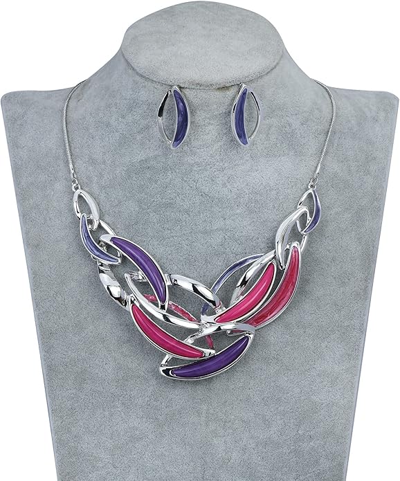 Vintage Statement Jewelry Set Leaf Floral Bohemian Boho Statement Necklace Earring Set Crystal Fashion Costume Jewelry