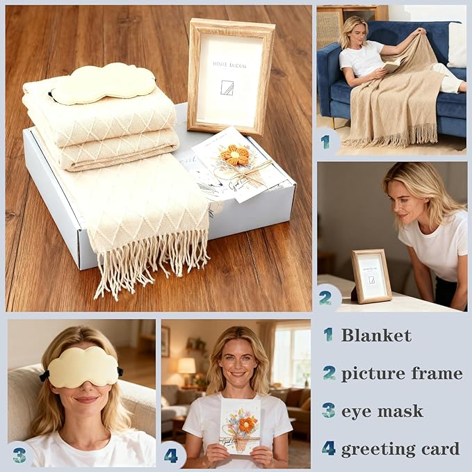 Birthday Gifts for Women,Care Package Gift Box for Women,Get Well Soon Gift Baskets for Her,Sister,Best Friend,Mom,Wife,Thoughtful Self Care Gifts with Blanket,Coffee Mug,Photo Frame