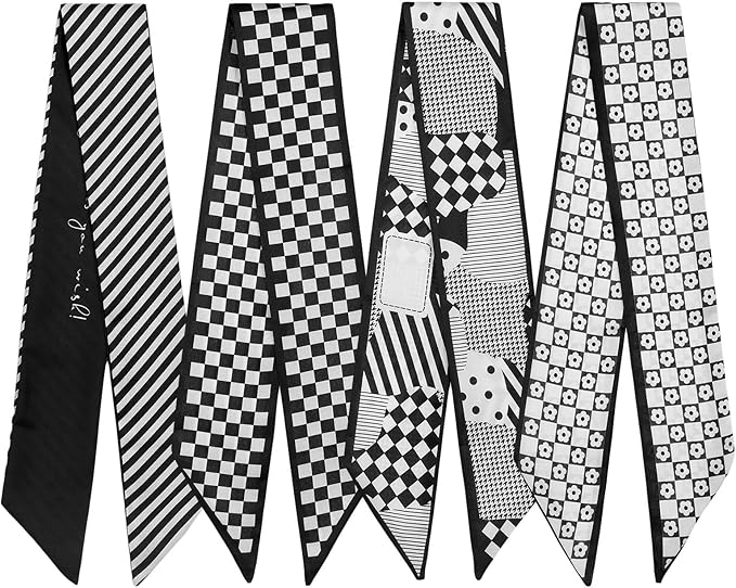 4 Pack Purse Scarf Handbags Skinny Twill Hair Scarves Narrow Neck Scarf Band Women Fashion Accessories Bag Charms
