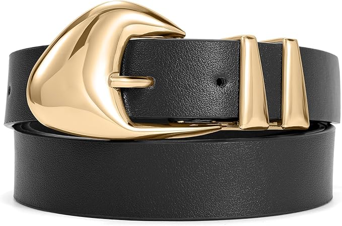 XZQTIVE Women's Leather Belts for Jeans Dress Pants Black Brown Belts for Women Ladies Waist Belts with Gold Buckle