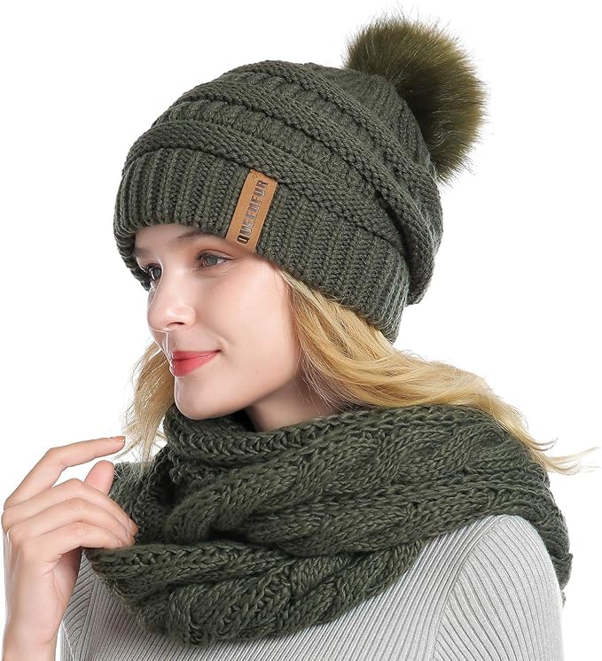 QUEENFUR Winter Women Thick Cable Knit Ribbed Infinity Circle Loop Scarf